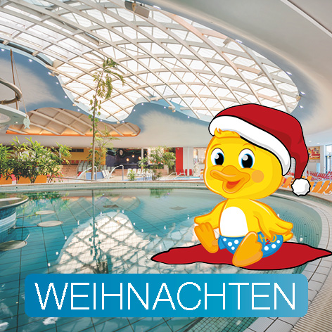 Ente mit Weihnachtsmütze und Aufschrift Weihnachten